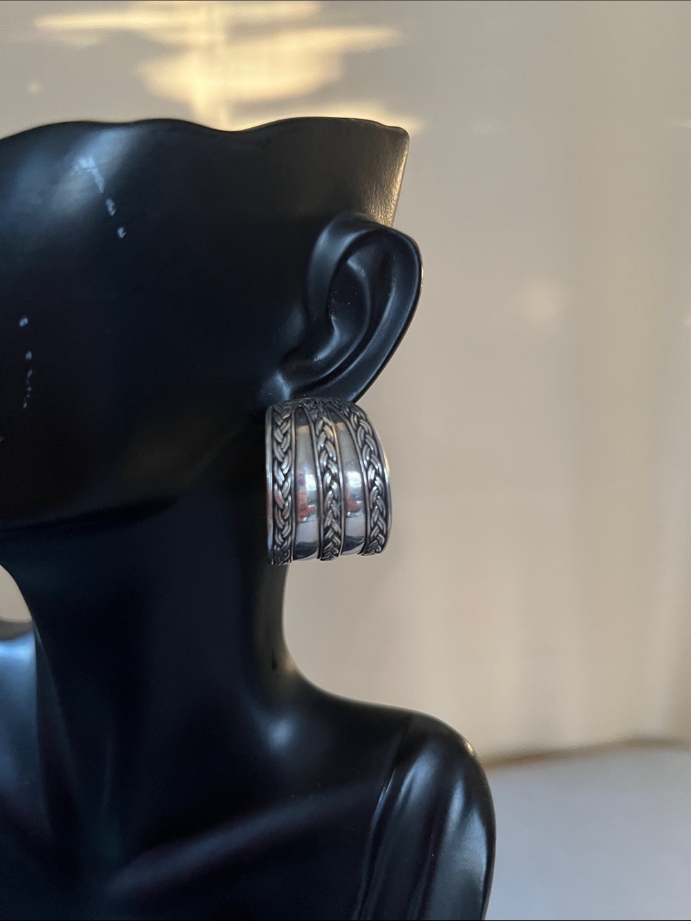 Sterling Silver Textured Hoop Earrings - Classic Women Jewelry - Picture 4 of 7
